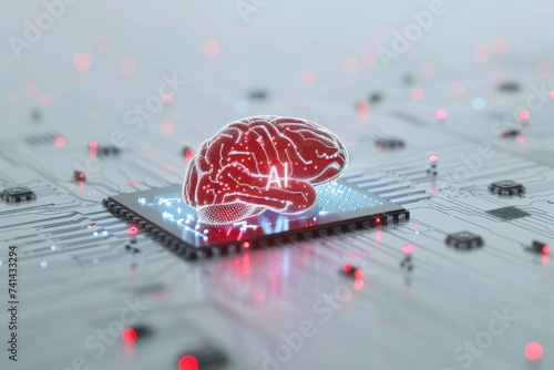 AI Brain Chip digital currency. Artificial Intelligence brainwave driven device mind occipital lobe axon. Semiconductor substance h circuit board tomorrow innovation photo