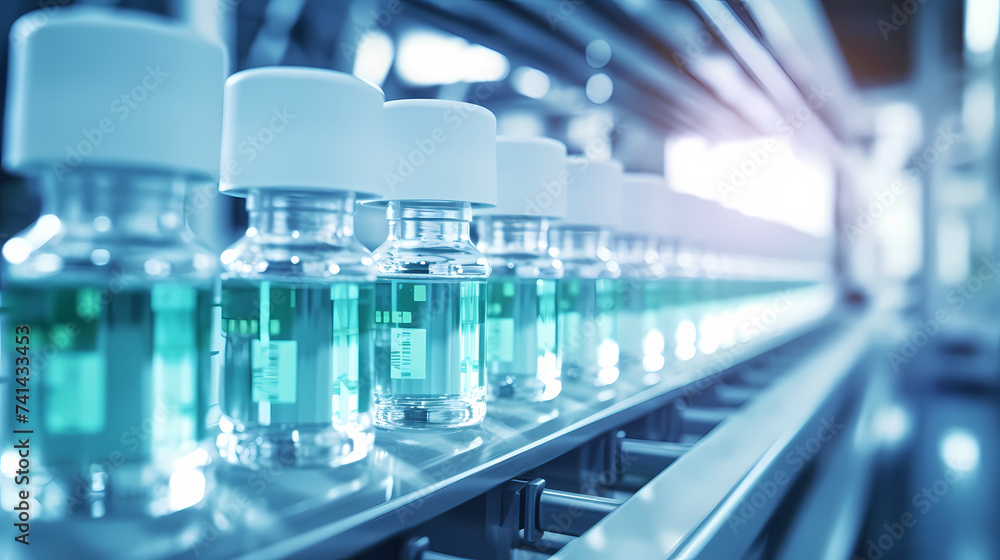 Pharmaceutical factory with conveyor line for glass bottles Pharmaceutical factory with conveyor line for glass bottles