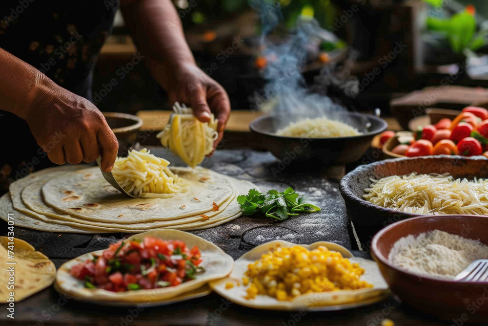 cocinando comida mexicana típica y tradicional en la calle, tacos  mexicanos