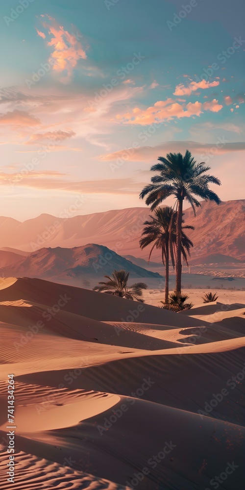 Minimalist Desert Oasis Background for Cellphone. Concept Minimalist, Desert Oasis, Background, Cellphone