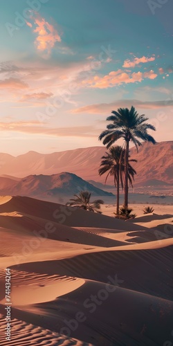 Minimalist Desert Oasis Background for Cellphone. Concept Minimalist, Desert Oasis, Background, Cellphone