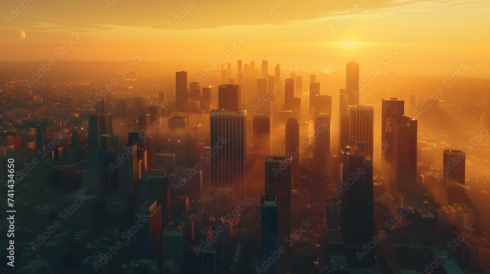 City Skyline at Sunset Economic District Silhouette