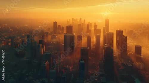 City Skyline at Sunset Economic District Silhouette