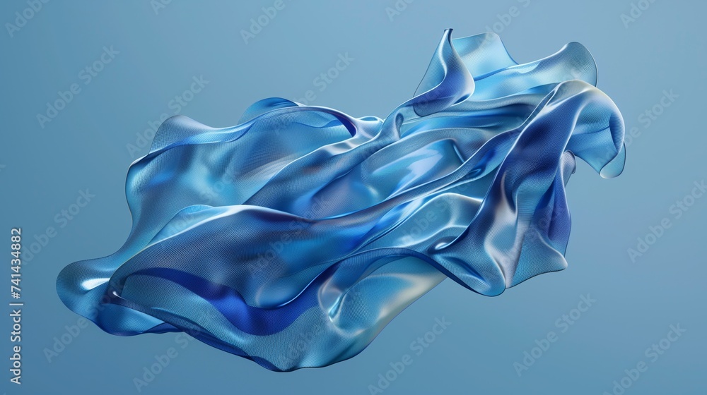 A blue piece of cloth against a blue background. Flowing forms. Soft and airy compositions. Abstract background, texture. Generated by artificial intelligence.  - obrazy, fototapety, plakaty 