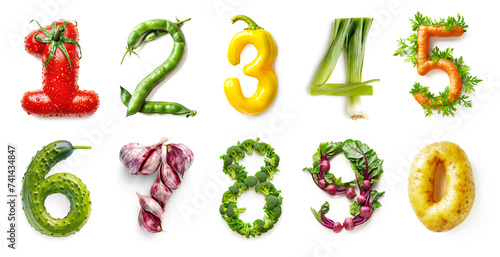 Vegetable Numbers Set  Isolated on White Background