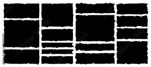 Jagged, ripped paper piece, black torn  rectangle vector illustration