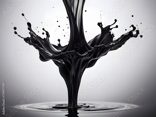 Elegant Black Liquid Splash, Artistic Abstract Motion on White Background