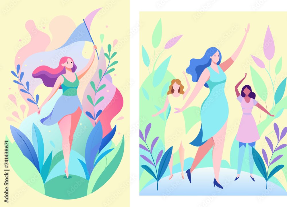  Women diversity girl power flat vector set