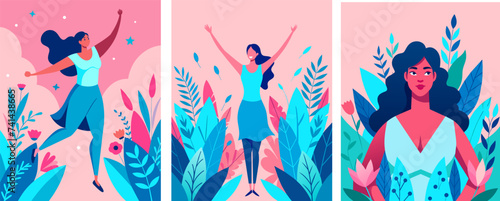  Women diversity girl power flat vector set