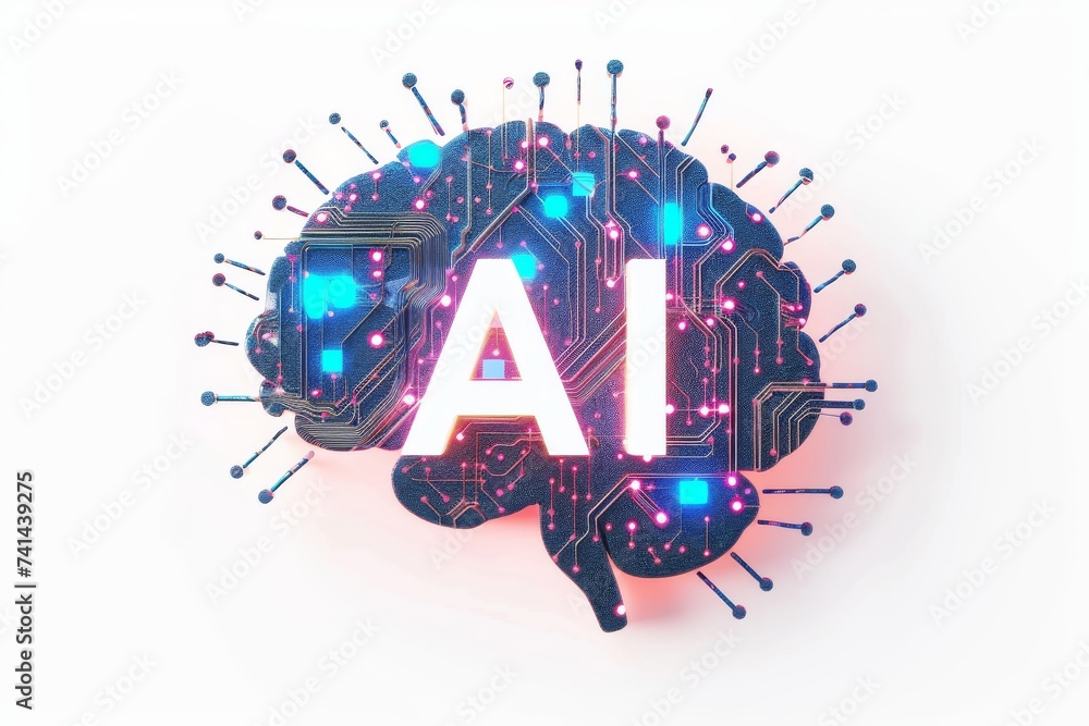 AI Brain Chip edi. Artificial Intelligence artificial intelligence mind association areas axon. Semiconductor machine intelligence circuit board platform as a service - obrazy, fototapety, plakaty 