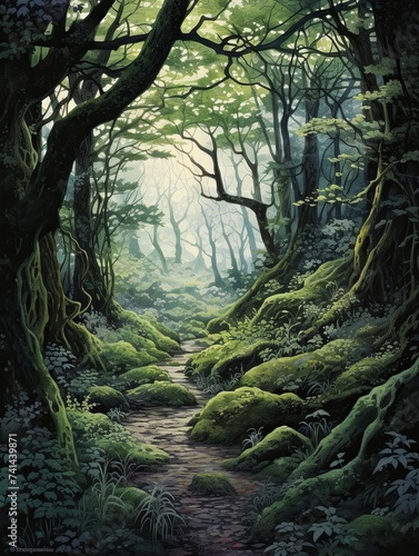 Forest Harmony: Atmospheric Woodland Painting & Landscape Poster Collection
