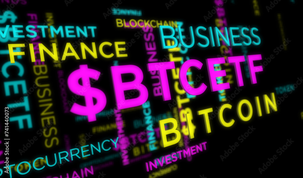 BTC ETF Bitcoin spot kinetic text abstract concept illustration BTC ETF Bitcoin spot kinetic text abstract concept illustration