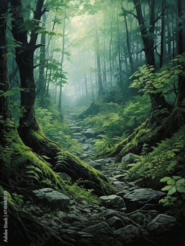 Green Canopy Vistas: Enchanting Forest & Woodland Paintings