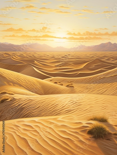 Sunlit Dunes: Bohemian Desert Landscape Prints, Golden Hour Art