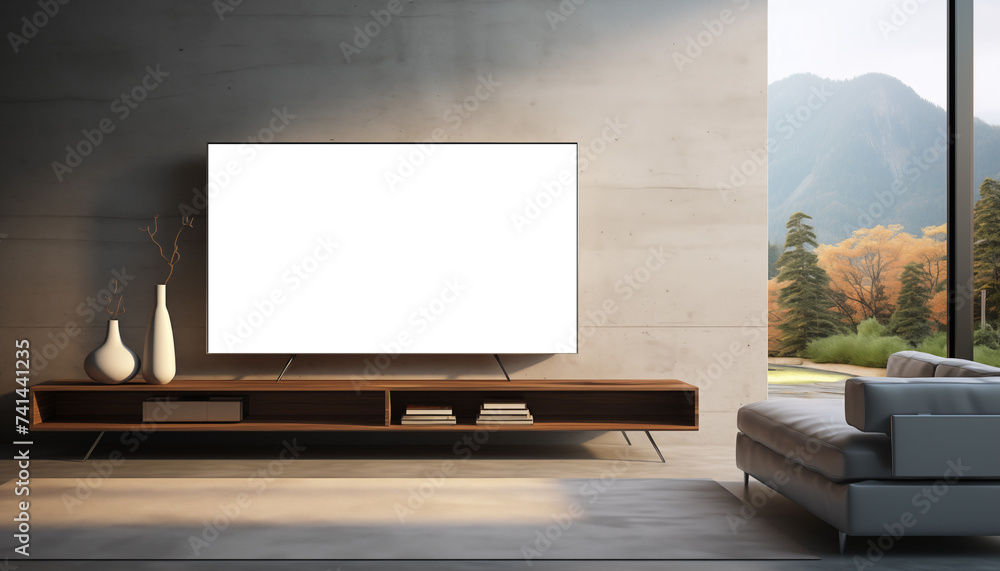 TV mockup in a minimalist modern interior. TV mockup in a minimalist modern interior.