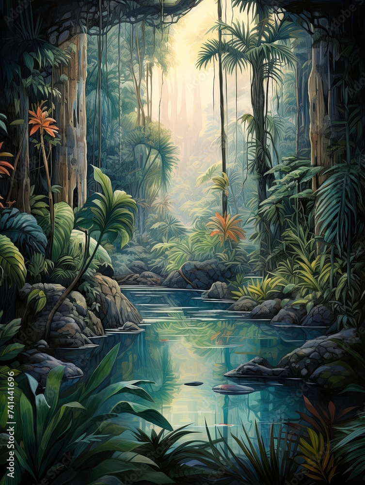 Fototapeta premium Bohemian Desert Landscape Prints: Unexpected Oasis Encounters in Rainforest Serenity