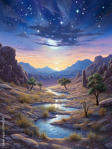 Bohemian Desert Twilight Prints: Starry Sands Night Landscape