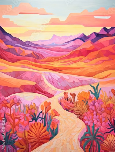 Colorful Dunes: Bohemian Desert Landscape Prints - Vibrant and Bright Sunset View