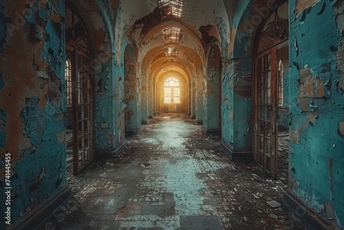 Decrepit Old Hallway With Peeling Paint and Windows © hakule