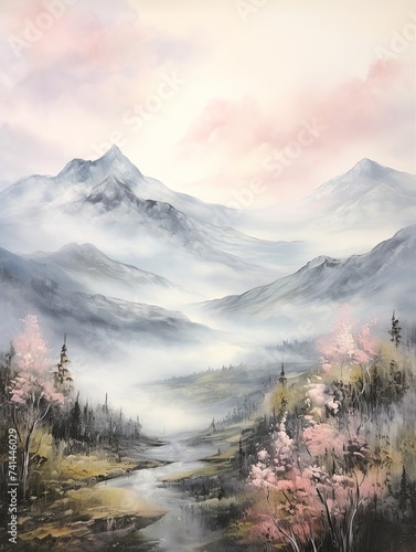 Majestic Morning Mist: Mountain Landscape Plateau Art Print