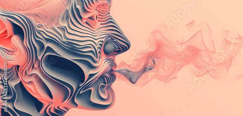 Artistic representation of the nasal passages and their connection to the throat, set on a muted coral background photo