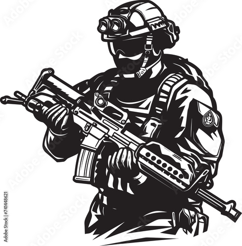 Brave and Prepared A Military Man Firmly Holding His Assault Rifle