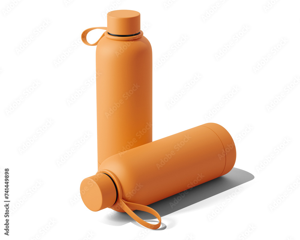 Blank Empty Sport Hydro Flask Water Bottle Packaging, Portable Bottle Isolated On Transparent Background, Prepared For Mockup, 3D Render.