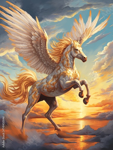 Pegasus Sky Flight: Mythical Creature Fantasy Art of Clouds