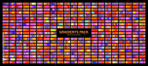 Red, violet glossy gradient, metal foil texture. Sunset color swatch set, summer vibes. Collection of high quality gradients. Shiny metallic background. Design element. Vector illustration