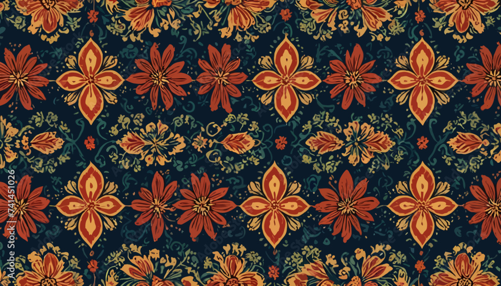 Floral Geometric Ikat Seamless Pattern - Traditional Design