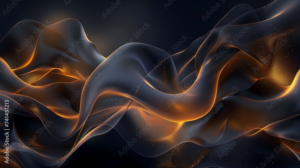 An abstract wallpaper with golden and dark waves, in the style of precisionist lines, flickr, glowing lights. Background, texture. Generated by artificial intelligence. An abstract wallpaper with golden and dark waves, in the style of precisionist lines, flickr, glowing lights. Background, texture. Generated by artificial intelligence.