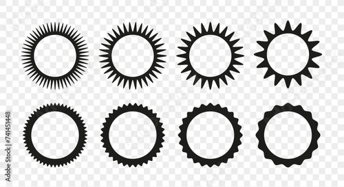 Zigzag edge round frames collection. Jagged sticker or stamp set with wavy edges and blank place