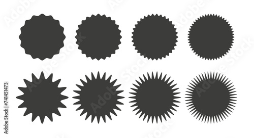 Zigzag edge round shapes collection. Jagged sticker or stamp set with wavy edges photo