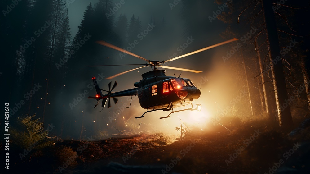 Forest Fire Extinguished by Helicopter - Generative Art

