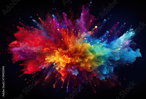 Bright colorful powder paint splashed onto a black background