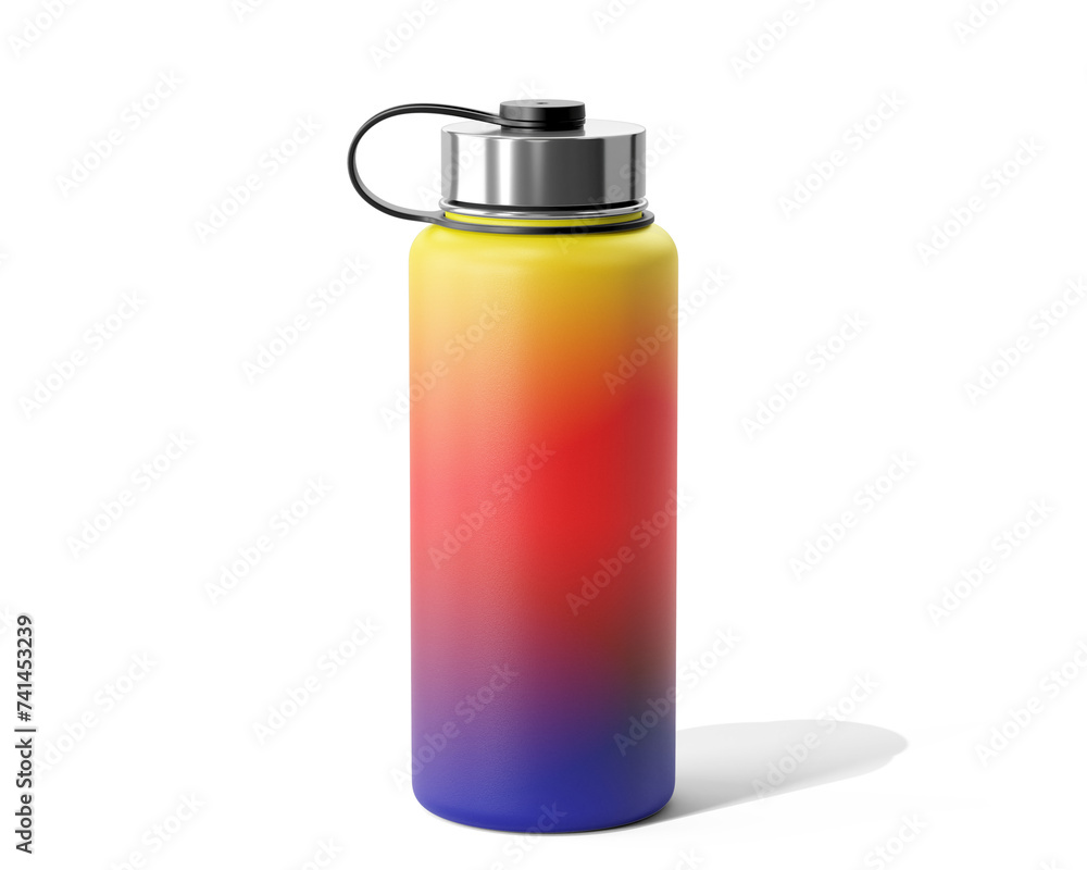 Blank Empty Aluminum sport water bottle Packaging Isolated On Transparent Background, Prepared For Mockup, 3D Render.