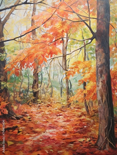 Autumn Leaves Rich Texture Canvas Print Landscape - Unique Woodland Art Painting