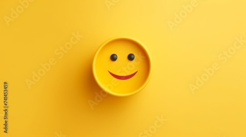 Person holding paper mask with yellow smiley face emoticon