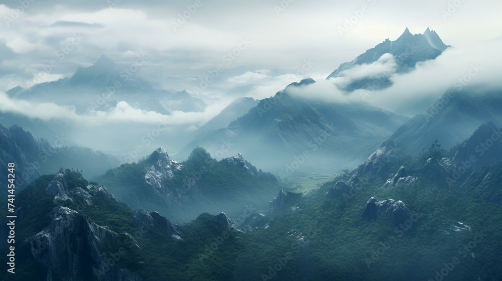 Fototapeta premium Foggy Mountains Photorealistic View