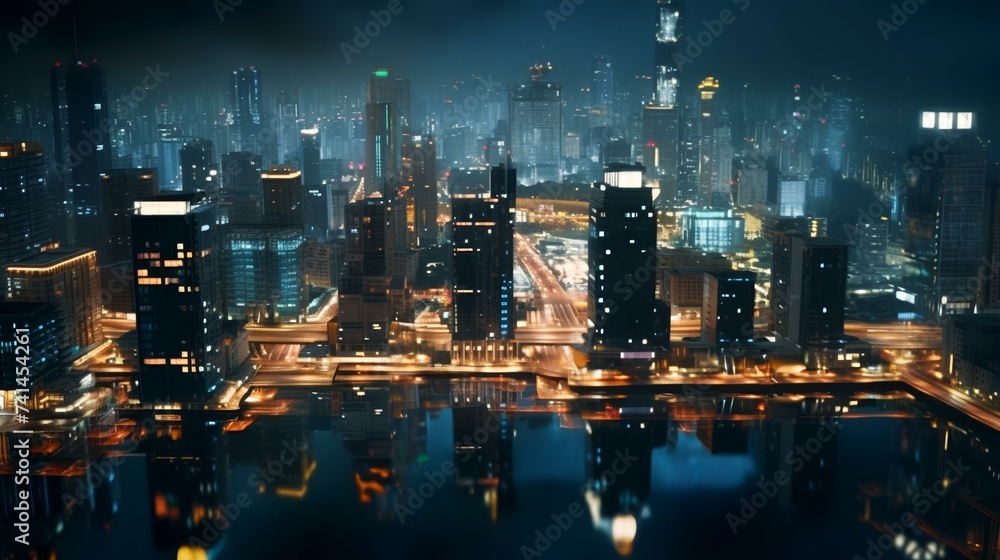Aerial View of City Lights at Night