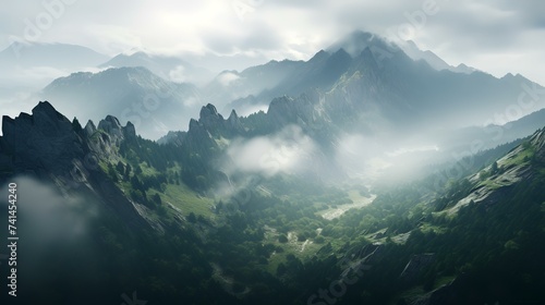 Foggy Mountains Photorealistic View