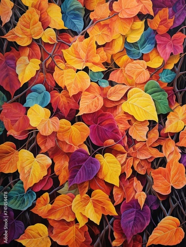 Autumn Leaves Vibrant Canvas Print - Rich Textured Landscape Painting