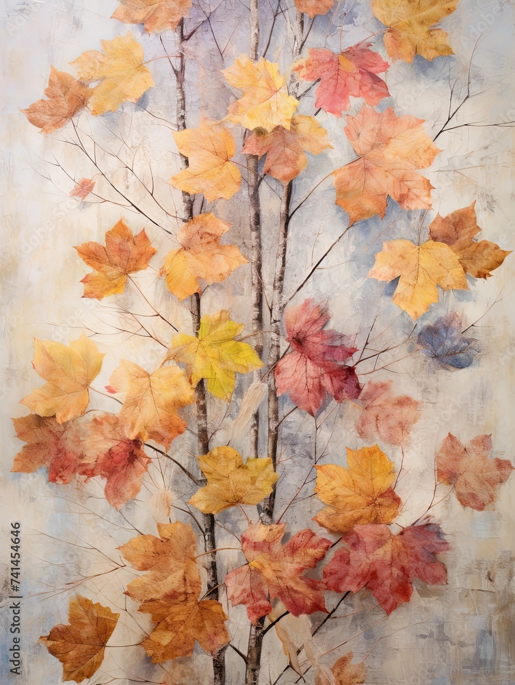 Richly Textured Autumn Leaves Paintings - Vintage Wall Art Collection