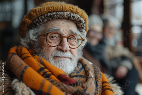 Aged Man Wearing Eyeglasses and Scarf