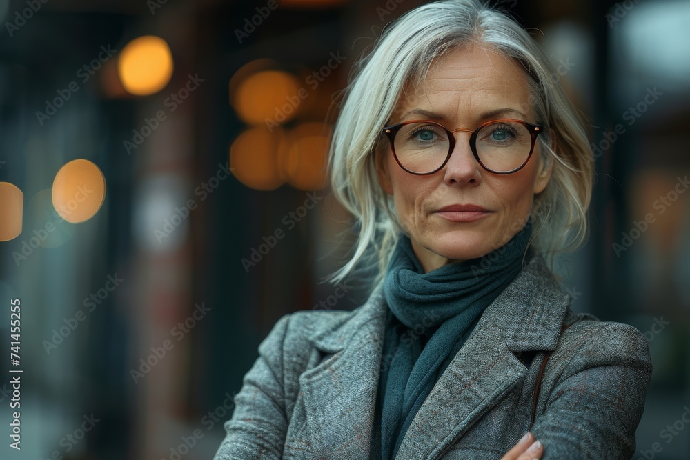 Woman With Glasses Standing in Front of Building Woman With Glasses Standing in Front of Building