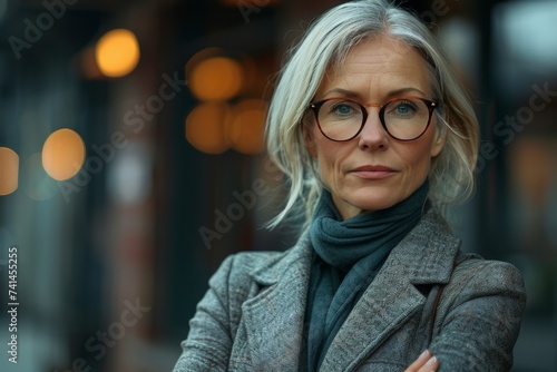 Woman With Glasses Standing in Front of Building