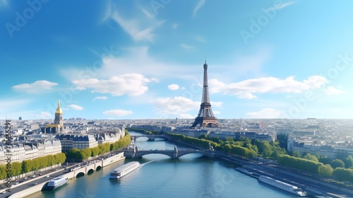 Paris Aerial Panorama with River Seine and Eiffel Tower