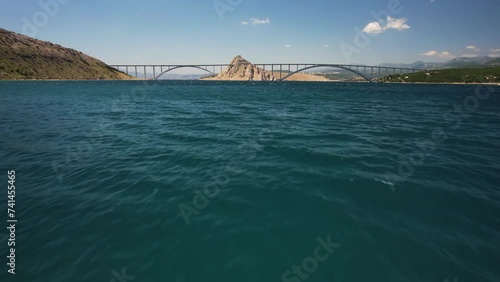 Aerial view of Kraljevica coastline and Krk bridge, Kvarner, Croatia. photo