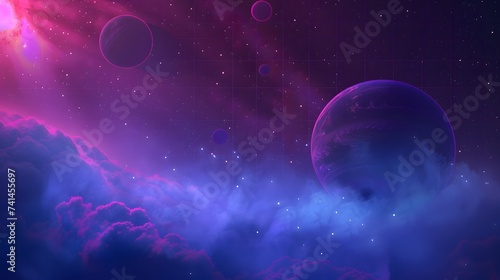 Futuristic digital wallpaper with a space-age theme, incorporating mesmerizing cosmic elements for a celestial vibe.