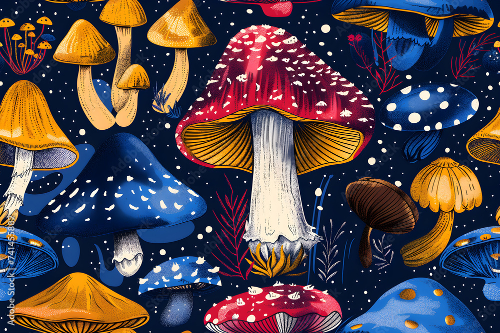 seamless background with mushrooms - obrazy, fototapety, plakaty 